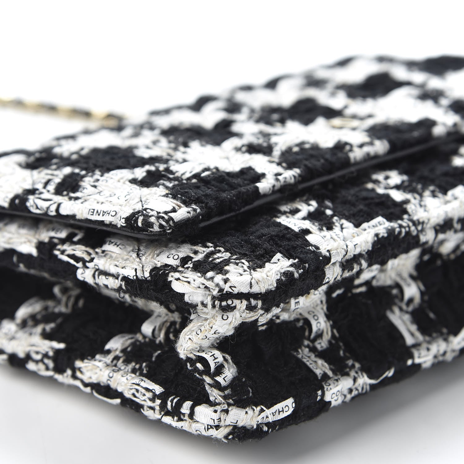 Chanel Tweed Quilted Wallet On Chain WOC Black Ecru White 5 of 10