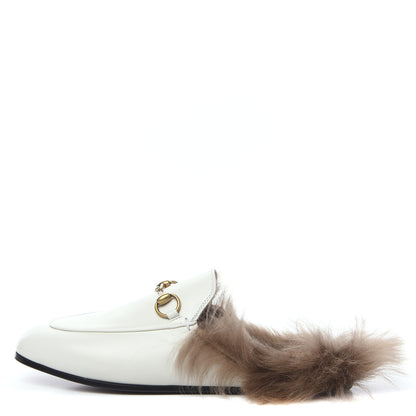 Gucci Malaga Kid Fur Womens Princetown Slippers 36.5 Dusty White Naturale 1 of 8