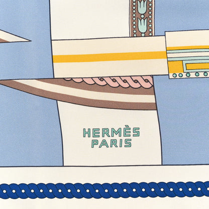 Hermes Silk La Berline Bayadere Scarf 90 White Bleu Ciel Vieux Rose 2 of 3