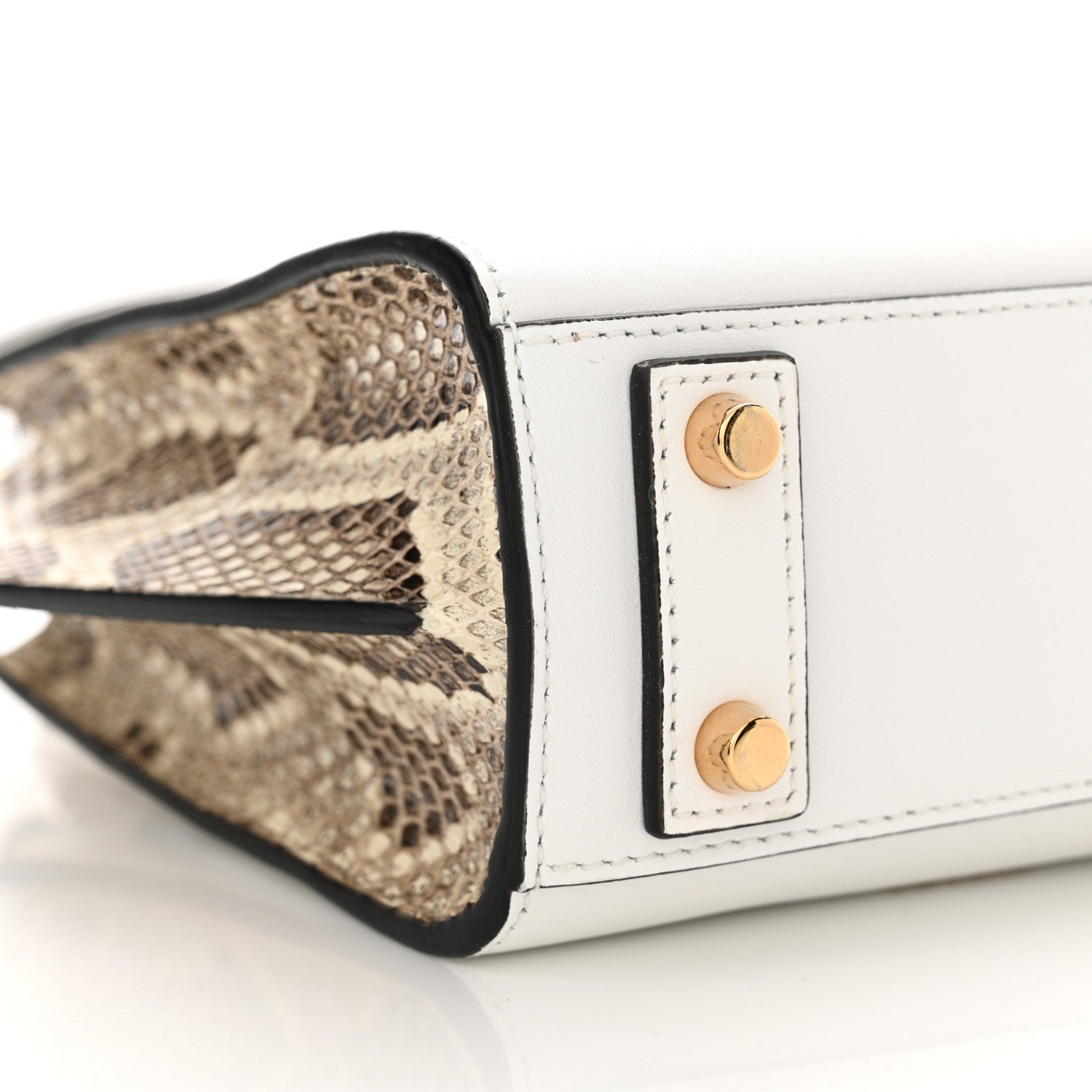 Versace Calfskin Snakeskin Mini Virtus Top Handle Shoulder Tote Optical White Natural 8 of 13