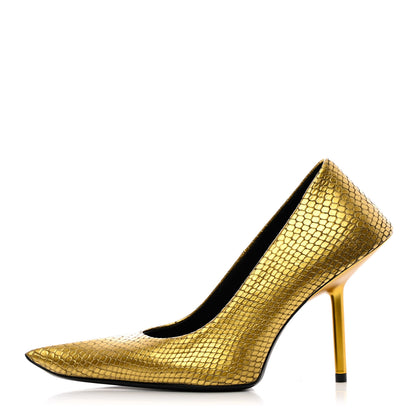 Balenciaga Metallic Calfskin Snakeskin Embossed Essex 110mm Pumps 36 Gold 1 of 11