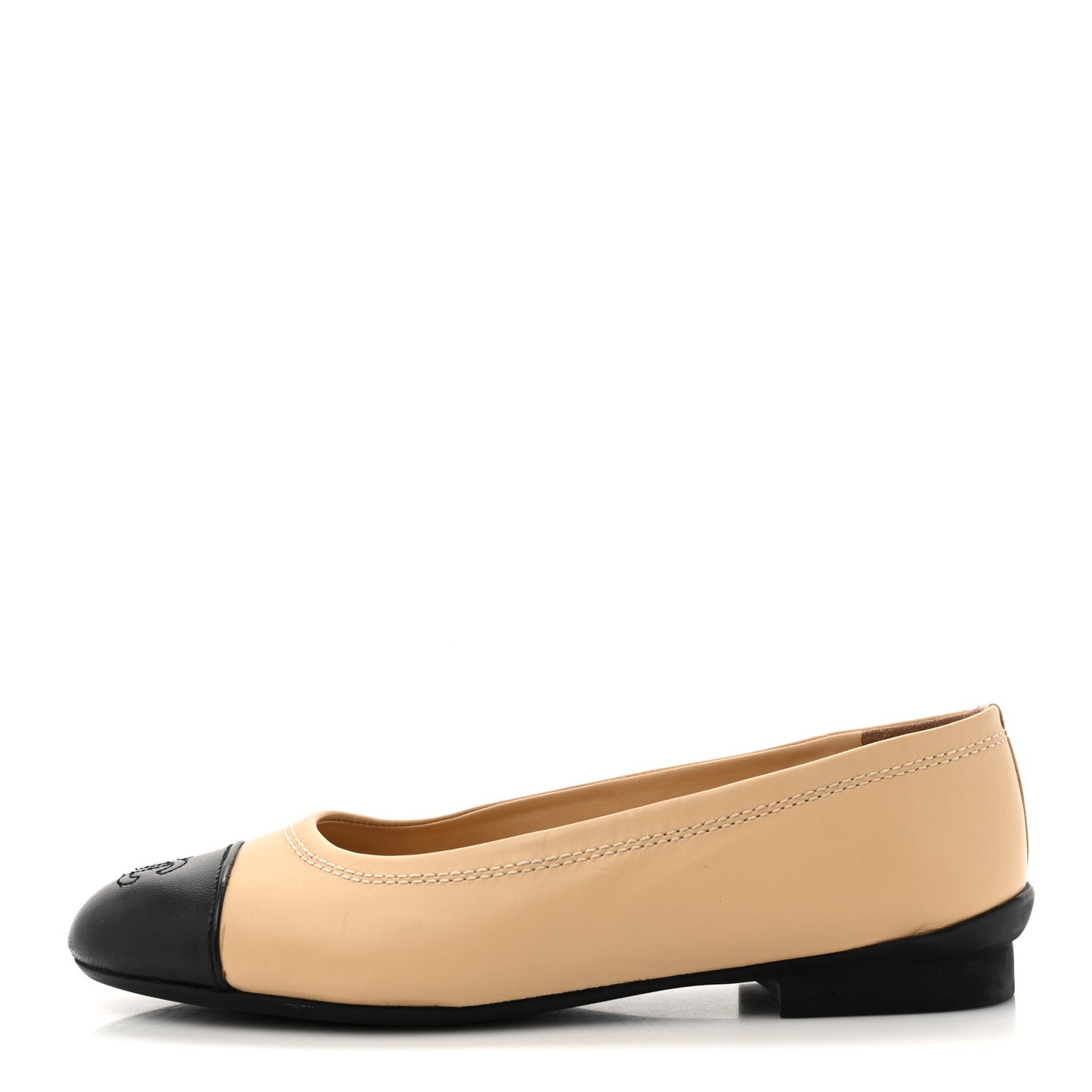 Lambskin Cap Toe CC Uniform Ballerina Flats 38 Beige Black