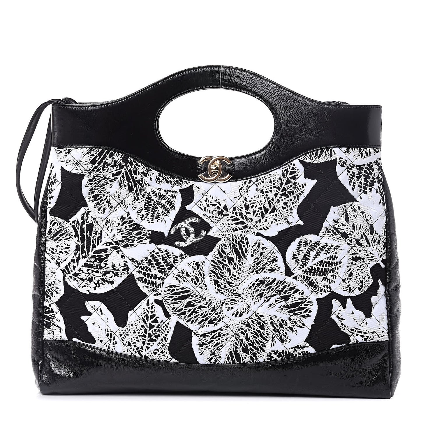 Patent Calfskin Canvas Printed Medium 31 Shopping Bag Black