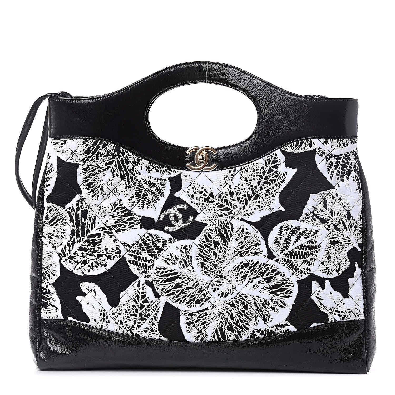 Chanel Patent Calfskin Canvas Printed Medium 31 Shopping Bag Black 1 of 10