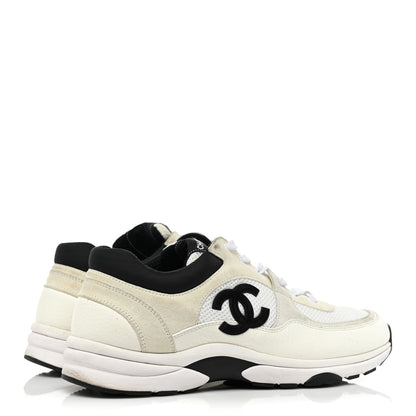 Chanel Mesh Suede Calfskin Grained Calfskin Mens CC Sneakers 43 White Black 5 of 15