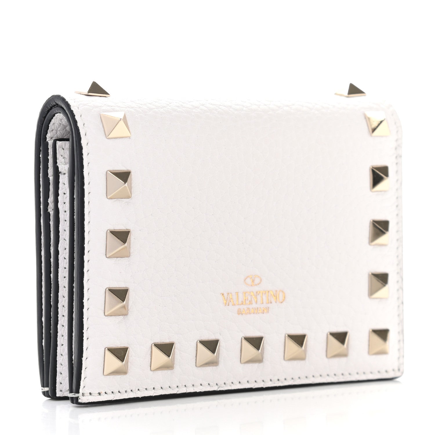 Valentino Garavani Pebbled Calfskin Rockstud French Flap Wallet Optic White 3 of 10
