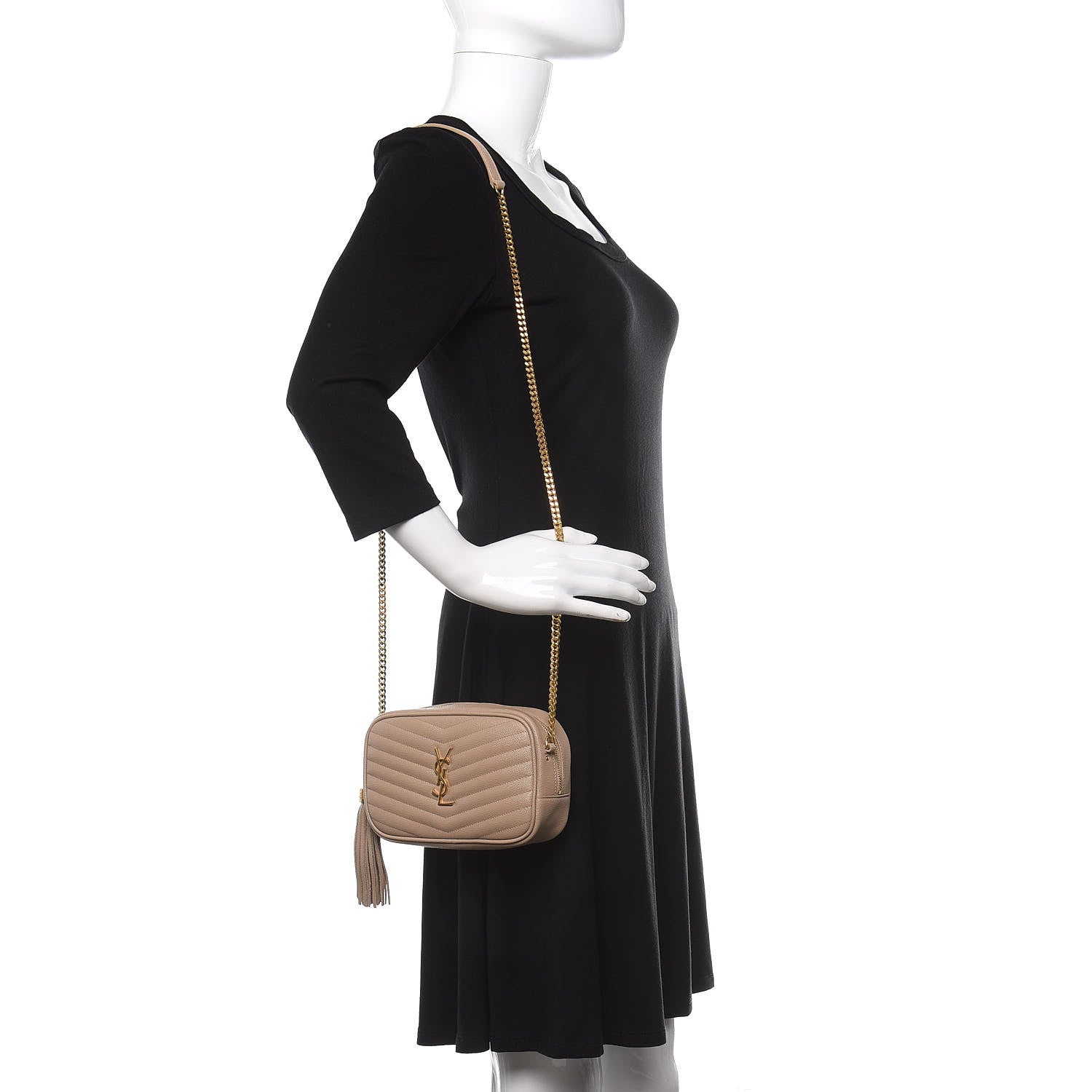 Saint Laurent Grain De Poudre Matelasse Monogram Mini Lou Camera Bag Dark Beige 2 of 11