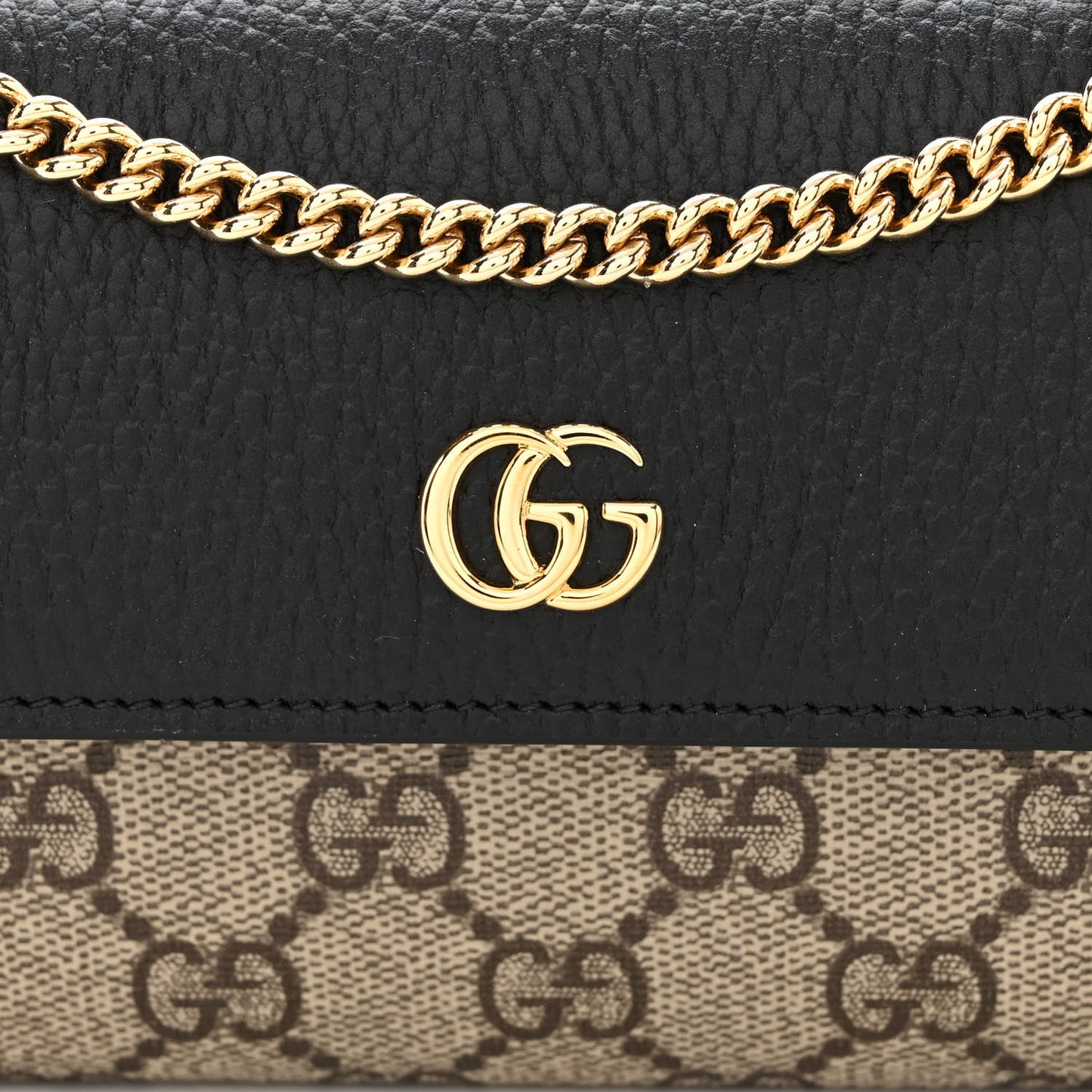 Dollar Calfskin GG Supreme Monogram Petite GG Marmont Wallet Chain Bag Black Beige Ebony