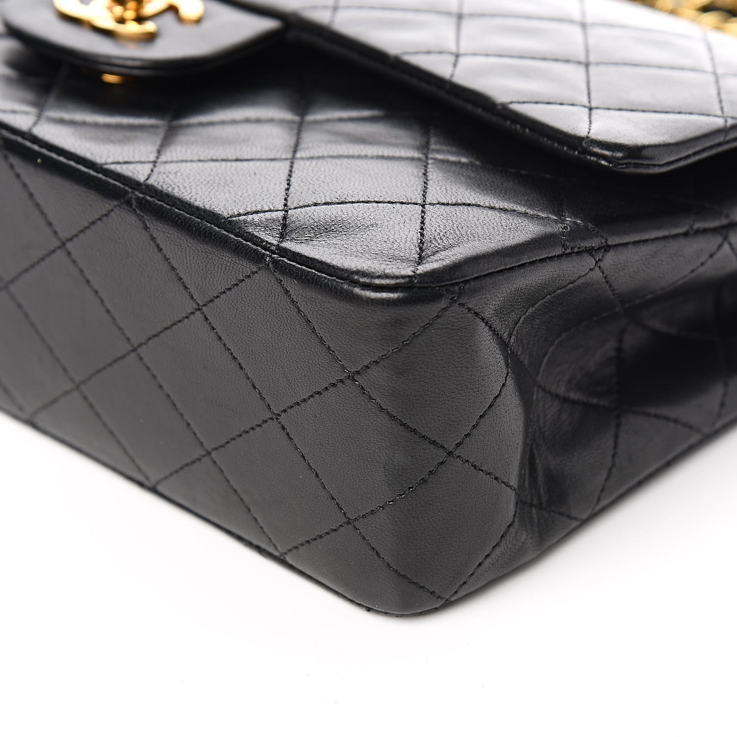 Lambskin Quilted Medium Double Flap Black