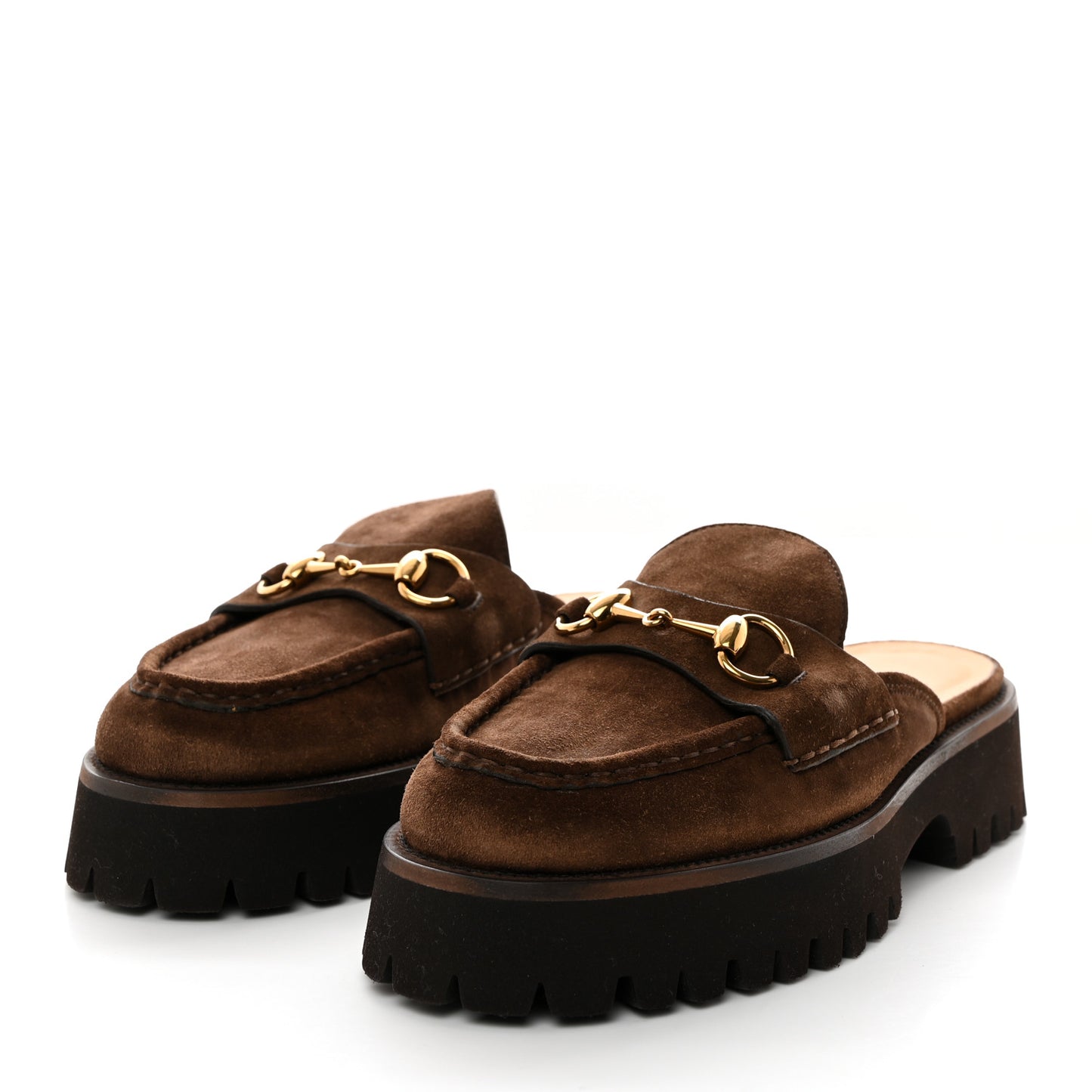 Suede Horsebit Platform Mules 38.5 Washed Brown