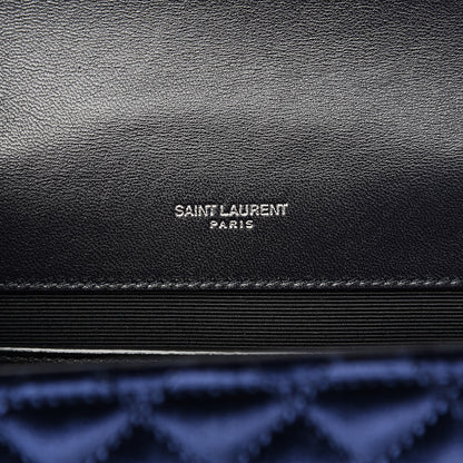 Saint Laurent Velvet Matelasse Chevron Medium Triquilt Monogram Satchel Navy 5 of 9