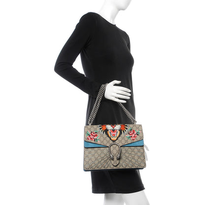 Gucci GG Supreme Monogram Angry Cat Embroidered Medium Dionysus Shoulder Bag Beige Ultramarine 3 of 8