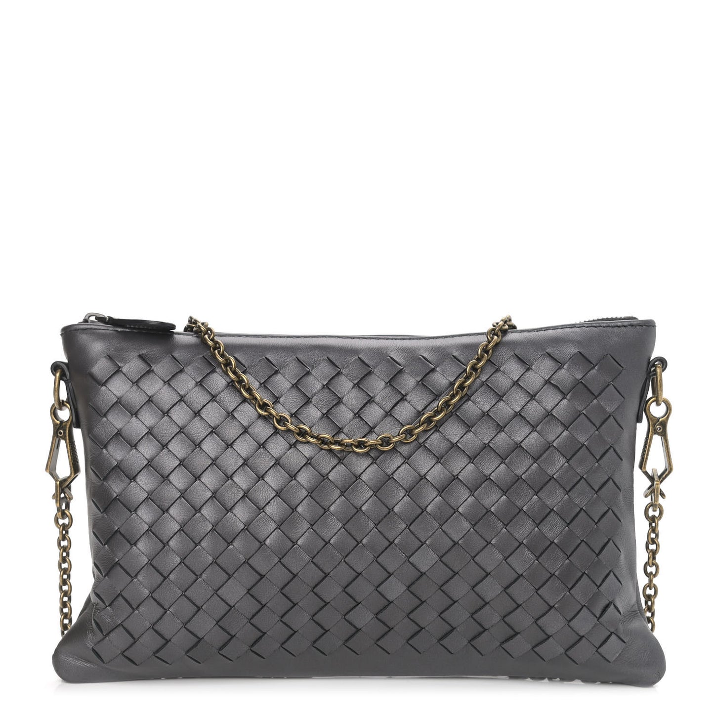 Nappa Intrecciato Biletto Chain Crossbody Antique Silver