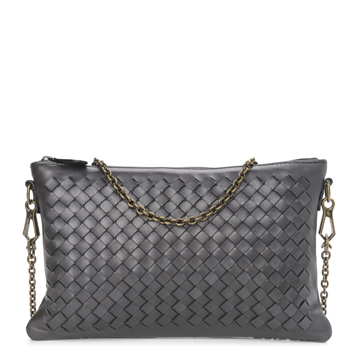 Bottega Veneta Nappa Intrecciato Biletto Chain Crossbody Antique Silver 1 of 9
