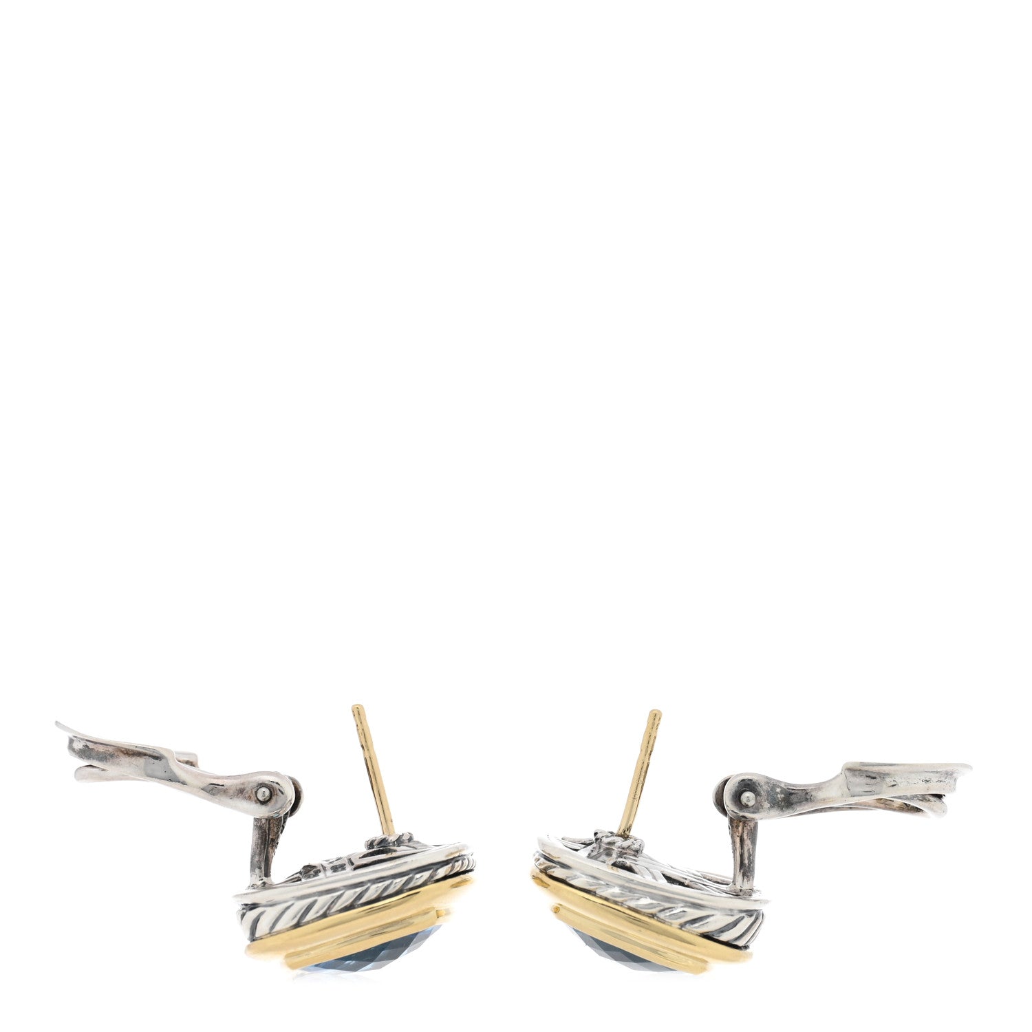 David Yurman Sterling Silver 18K Yellow Gold Blue Topaz 11mm Albion Earrings 3 of 4