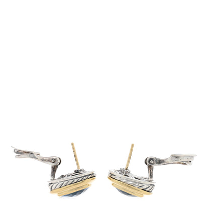David Yurman Sterling Silver 18K Yellow Gold Blue Topaz 11mm Albion Earrings 3 of 4