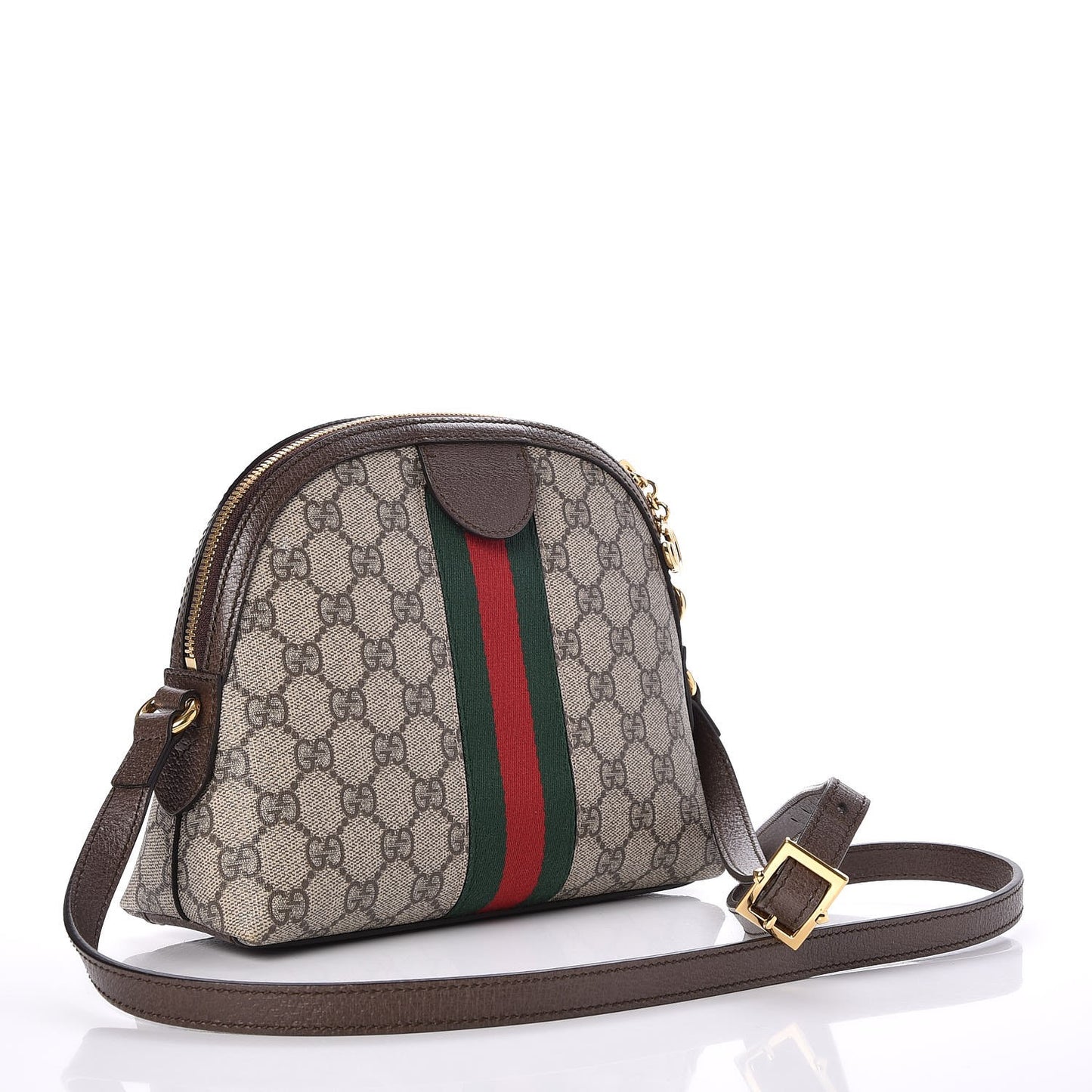 GG Supreme Monogram Textured Dollar Calfskin Web Small Ophidia Dome Shoulder Bag Beige Ebony New Acero