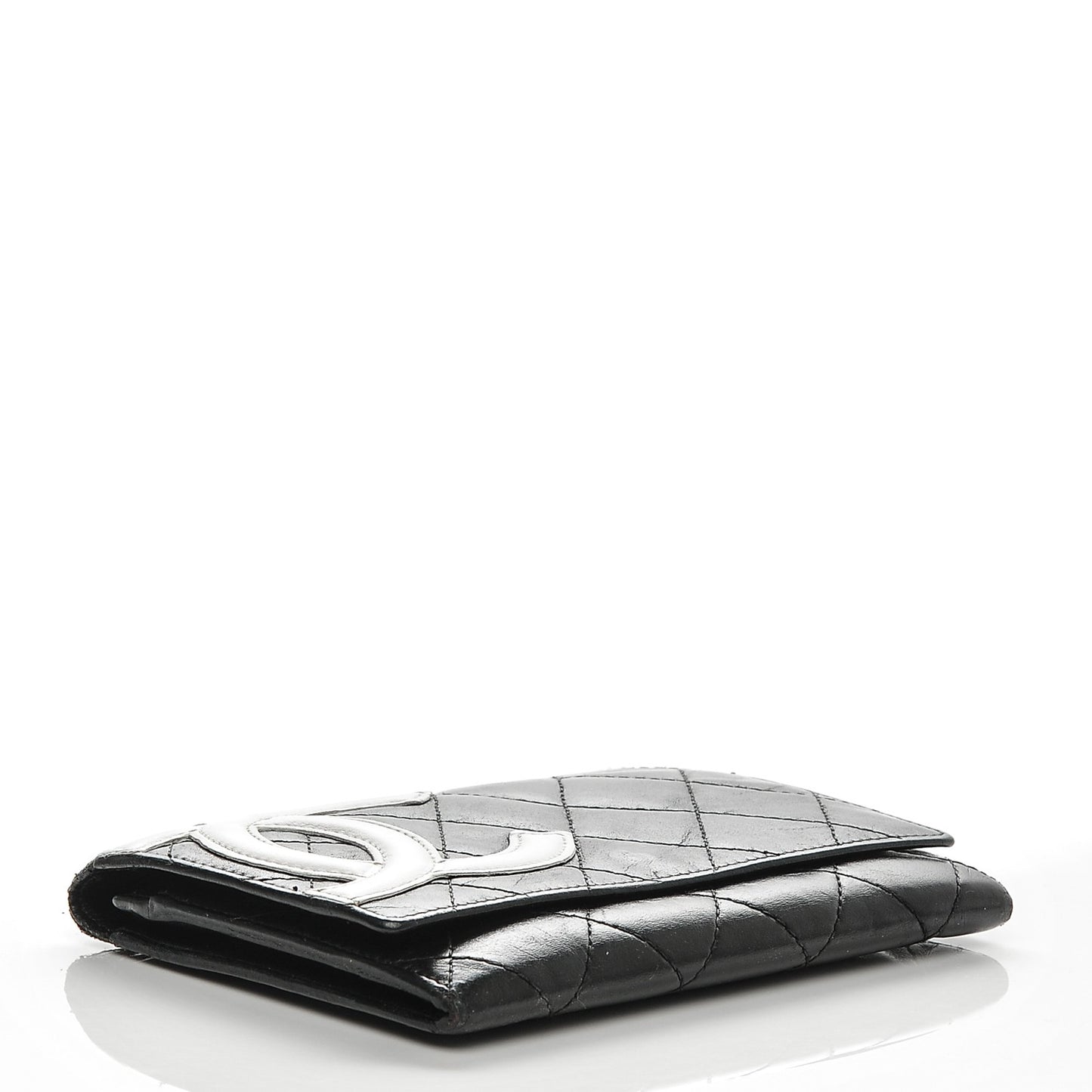 Calfskin Quilted Cambon Flap Wallet Black White
