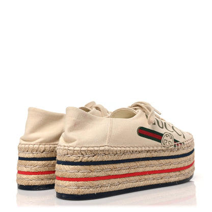 Gucci Canvas Logo Lace-Up Platform Espadrilles 38.5 Greggio Grege 4 of 10