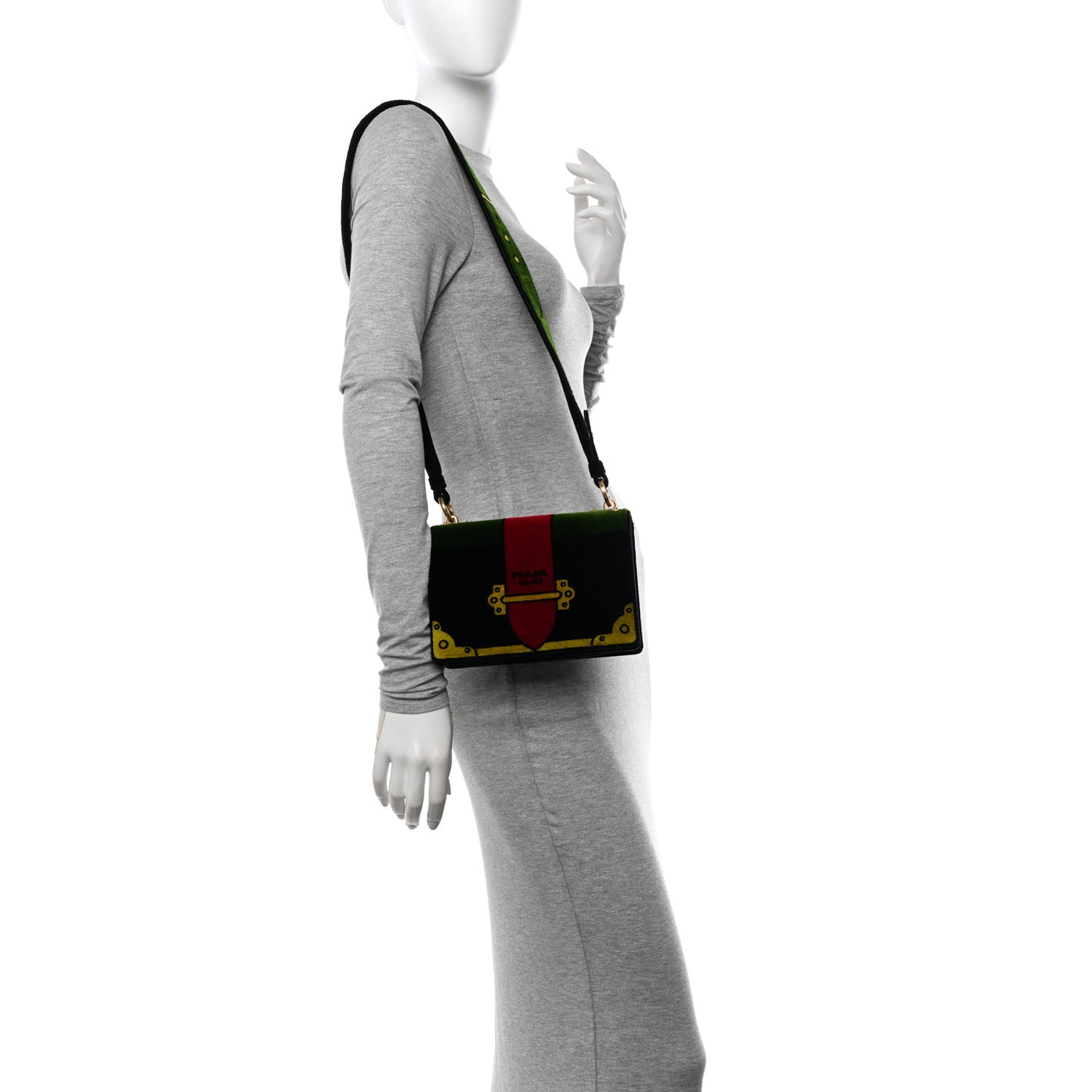 Velluto Ricamo Cahier Shoulder Bag Black