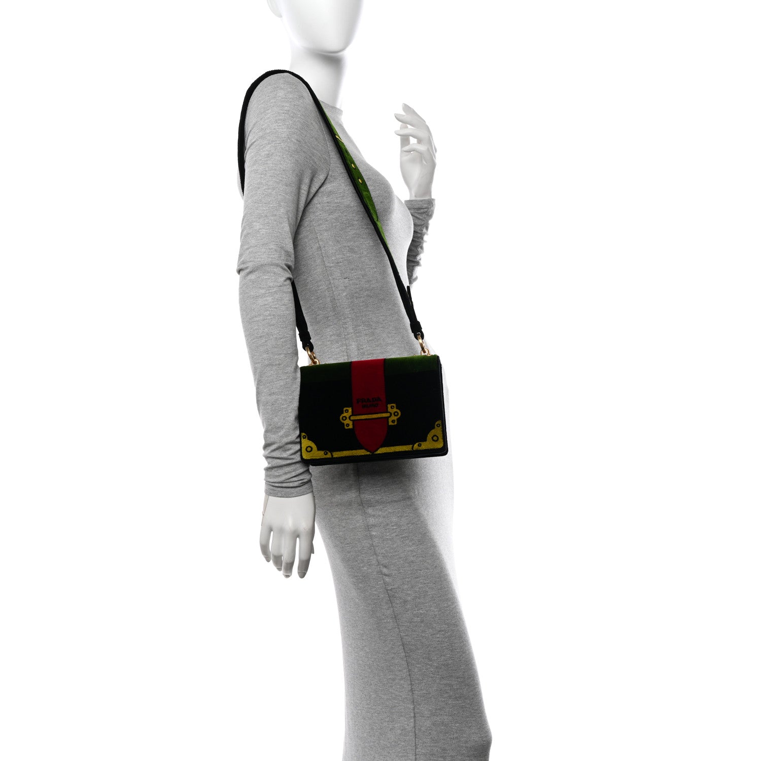 Prada Velluto Ricamo Cahier Shoulder Bag Black 2 of 9