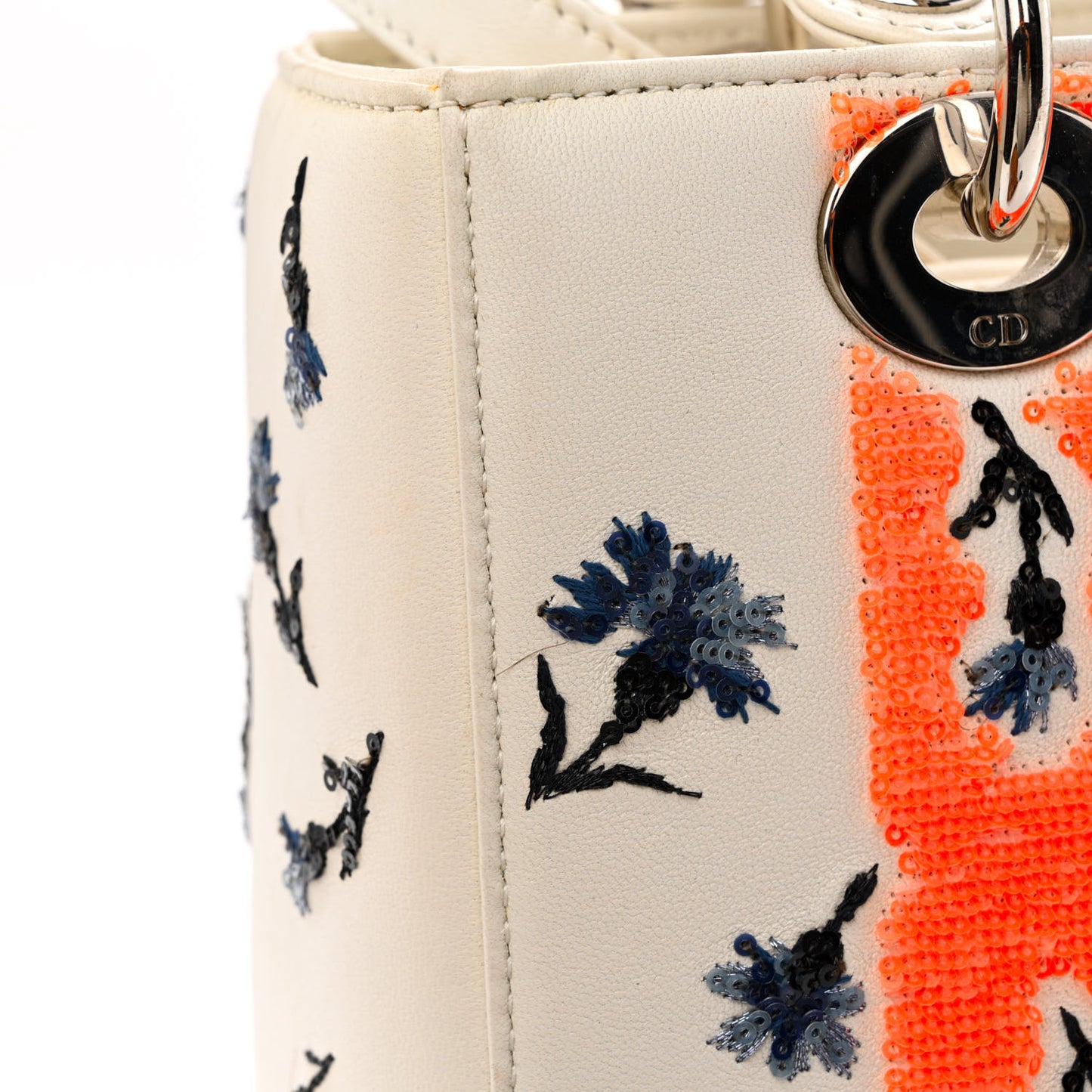 Lambskin Embroidered Sequin Medium Flower Lady Dior Off White