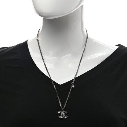 Chanel Pearl Crystal CC Pendant Necklace Silver 2 of 5