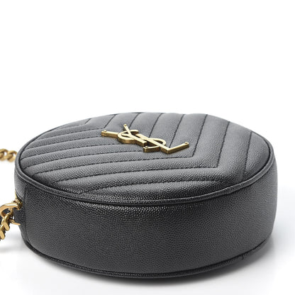 Saint Laurent Grain De Poudre Matelasse Chevron Quilted Round Vinyle Camera Bag Black 3 of 8