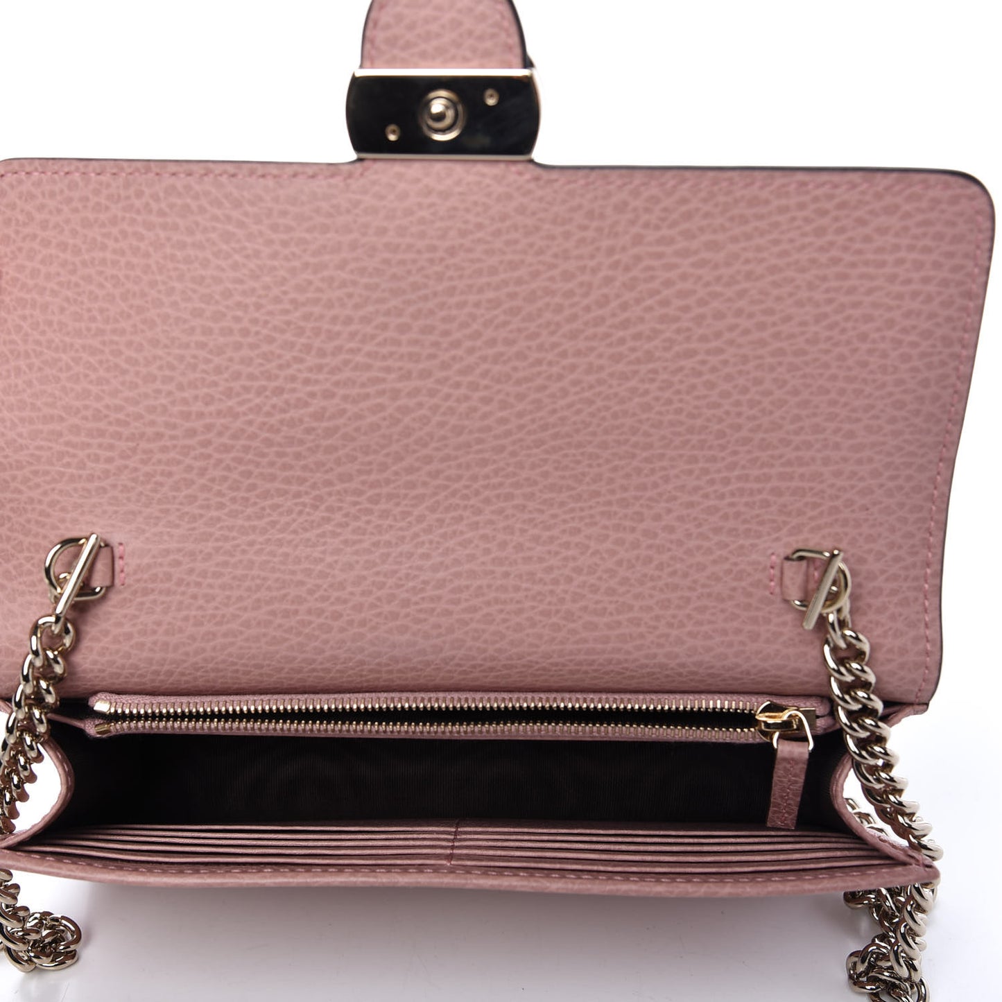 Dollar Calfskin Interlocking G Chain Wallet Soft Pink