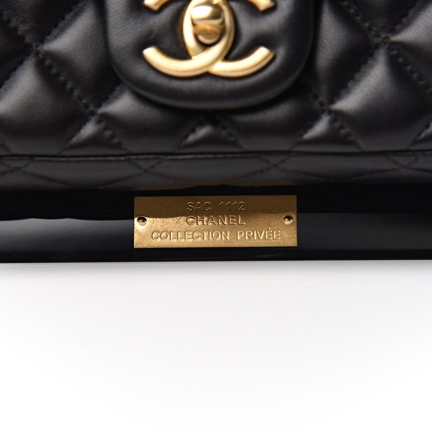 Plexiglass Lambskin Framed Flap Bag Clutch Black