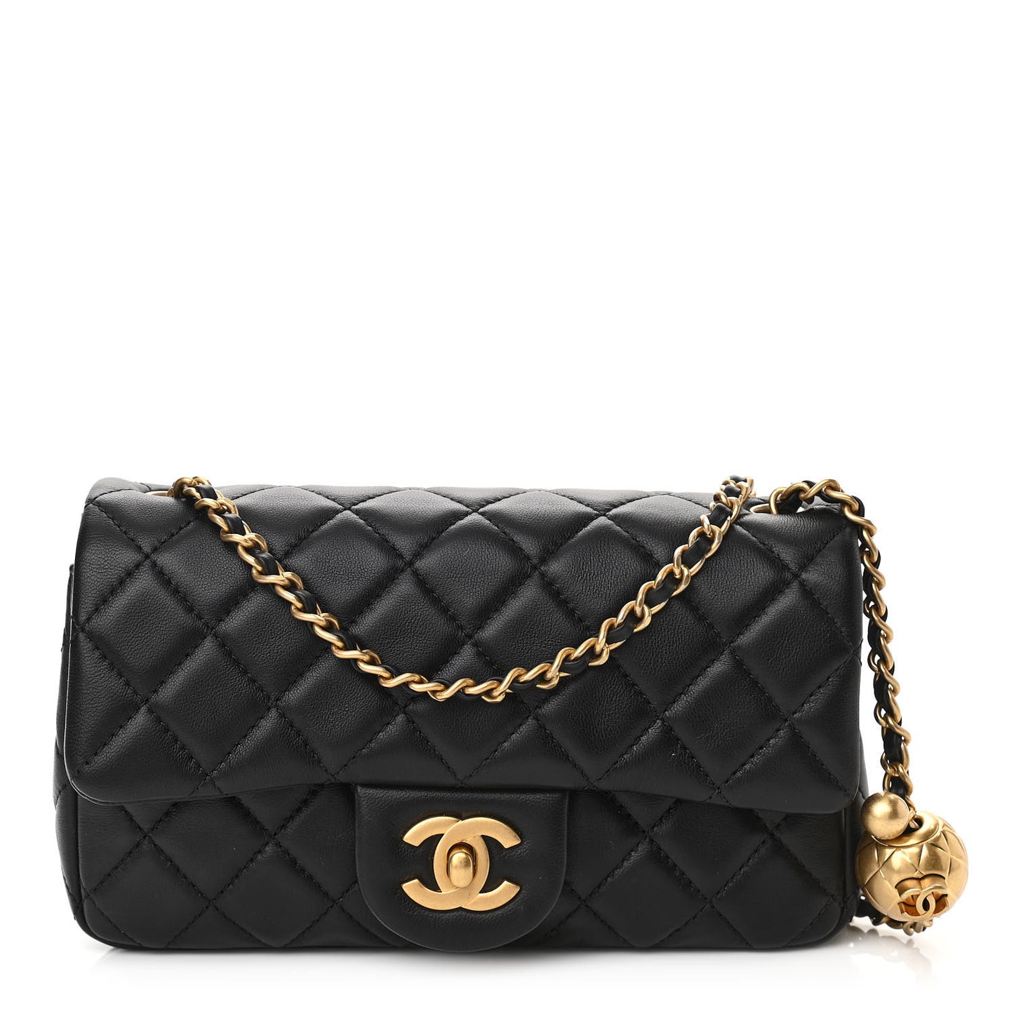 Lambskin Quilted Mini Rectangular Pearl Crush Flap Black