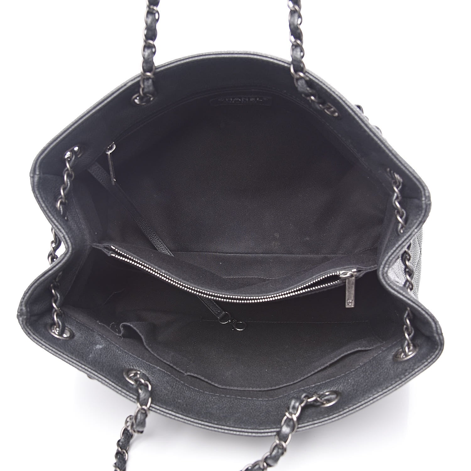 Chanel Metallic Grained Calfskin Medium Woven Chain Shopping Tote Black 5 of 13