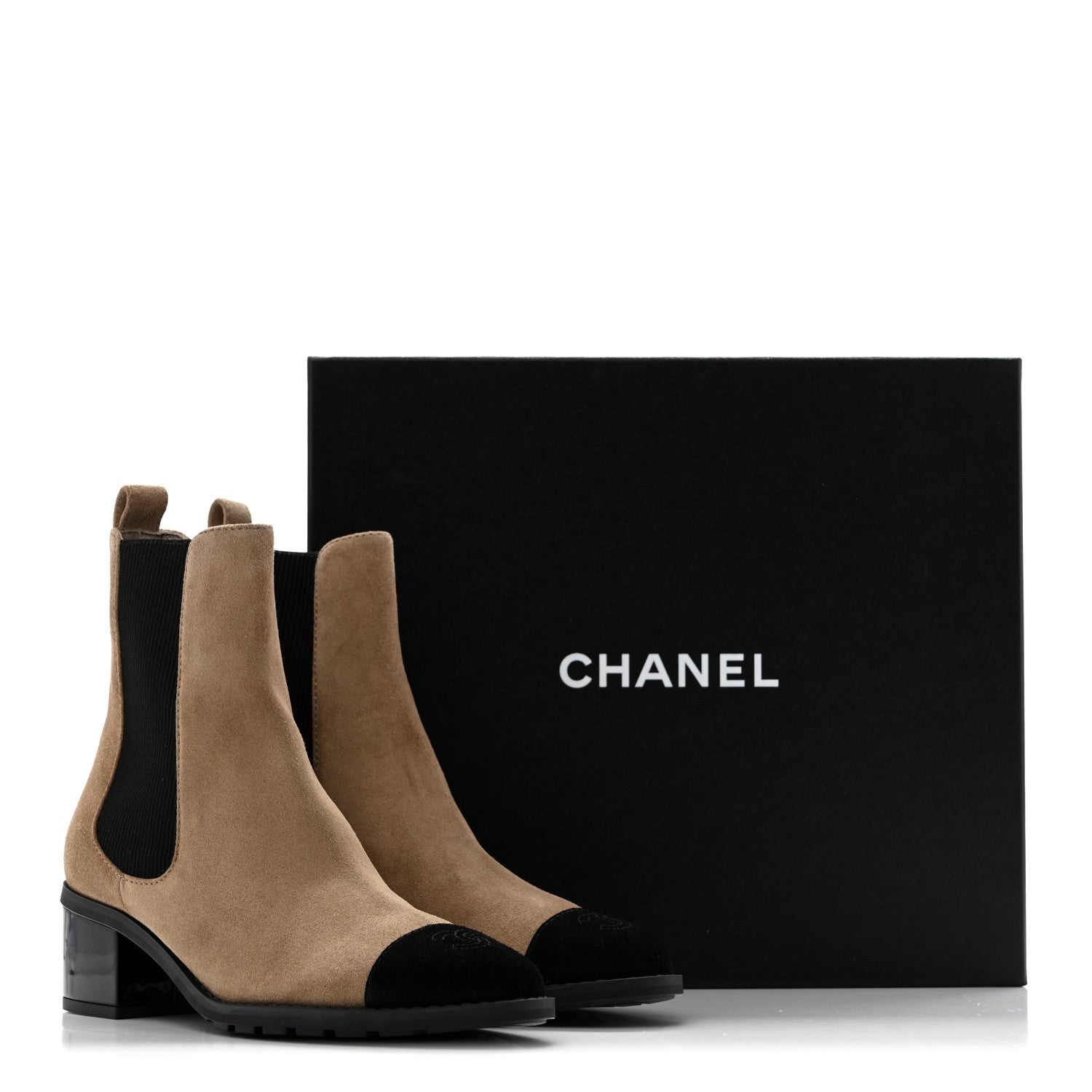Chanel Calfskin Patent Cap Toe CC Short Boots 37.5 Beige Black 10 of 10