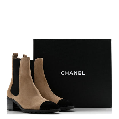Chanel Calfskin Patent Cap Toe CC Short Boots 37.5 Beige Black 10 of 10