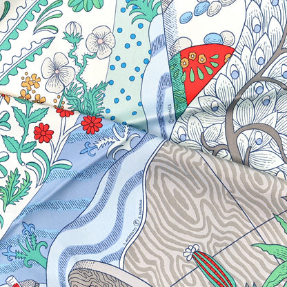 Hermes Silk Twill Le Premier Chant Scarf 90 Aqua Vert Grenadine 2 of 3