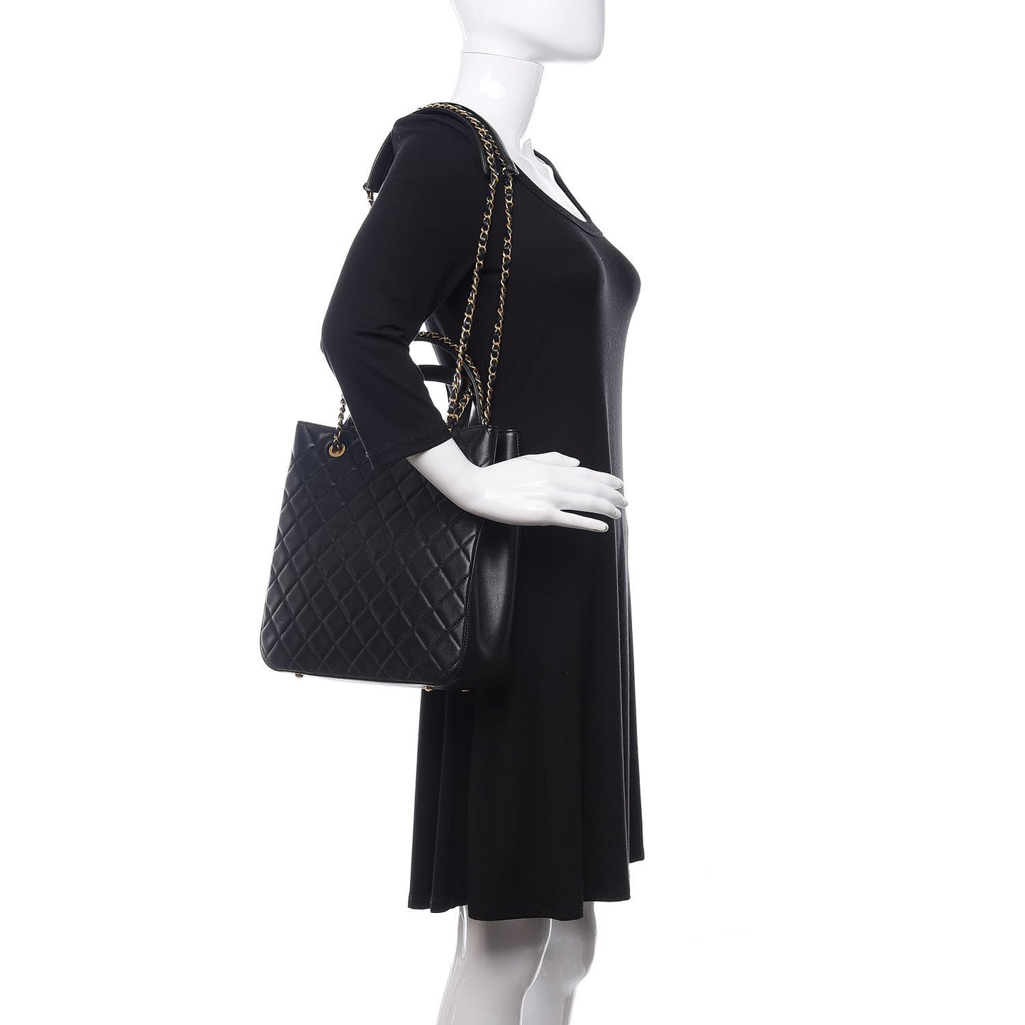 Lambskin Quilted Large Shopping Tote Black