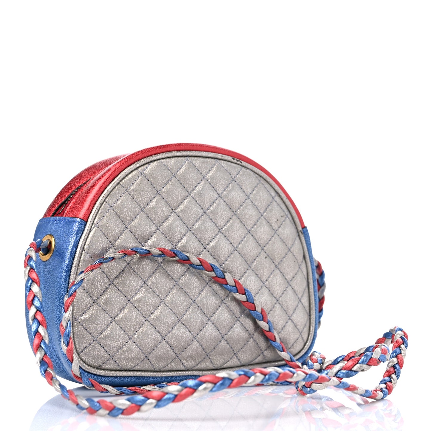 Laminated Nappa Trapuntata Mini Zumi Dome Shoulder Bag Rosso Marine Argento