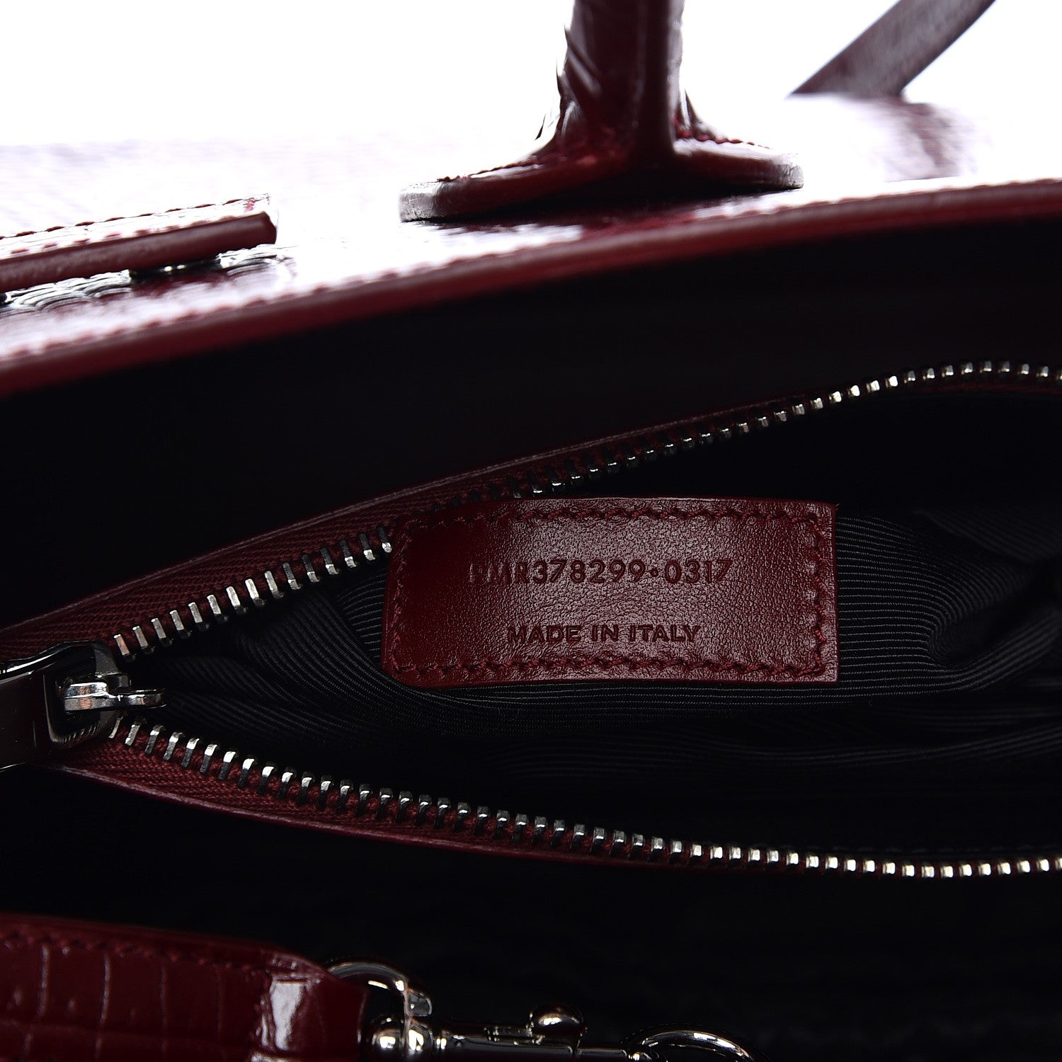Saint Laurent Calfskin Crocodile Embossed Small Sac De Jour Bordeaux 8 of 10