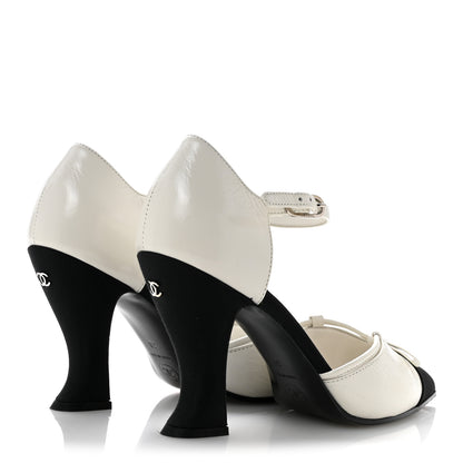 Chanel Crumpled Calfskin Satin Cap Toe CC Pumps 36 White Black 5 of 11