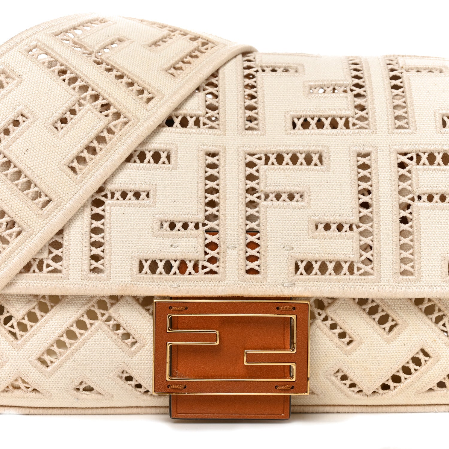 Fendi Canvas Cuoio Agata FF Ajour Embroidered Baguette Grezzo Cuoio 8 of 10