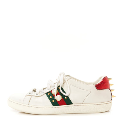 Gucci Calfskin Web Pearl Studded Womens Ace Sneakers 35 White 1 of 9