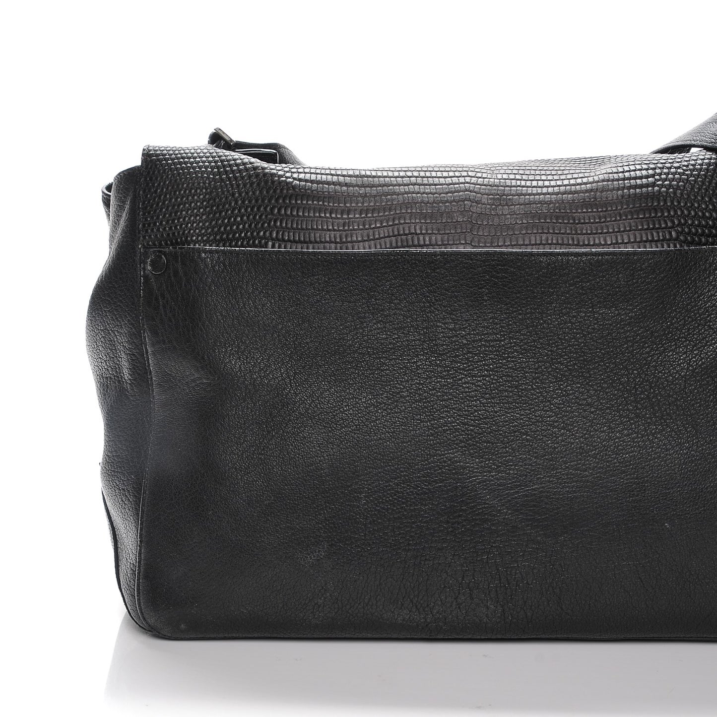 Calfskin Lizard Embossed Large Courier Bag Black