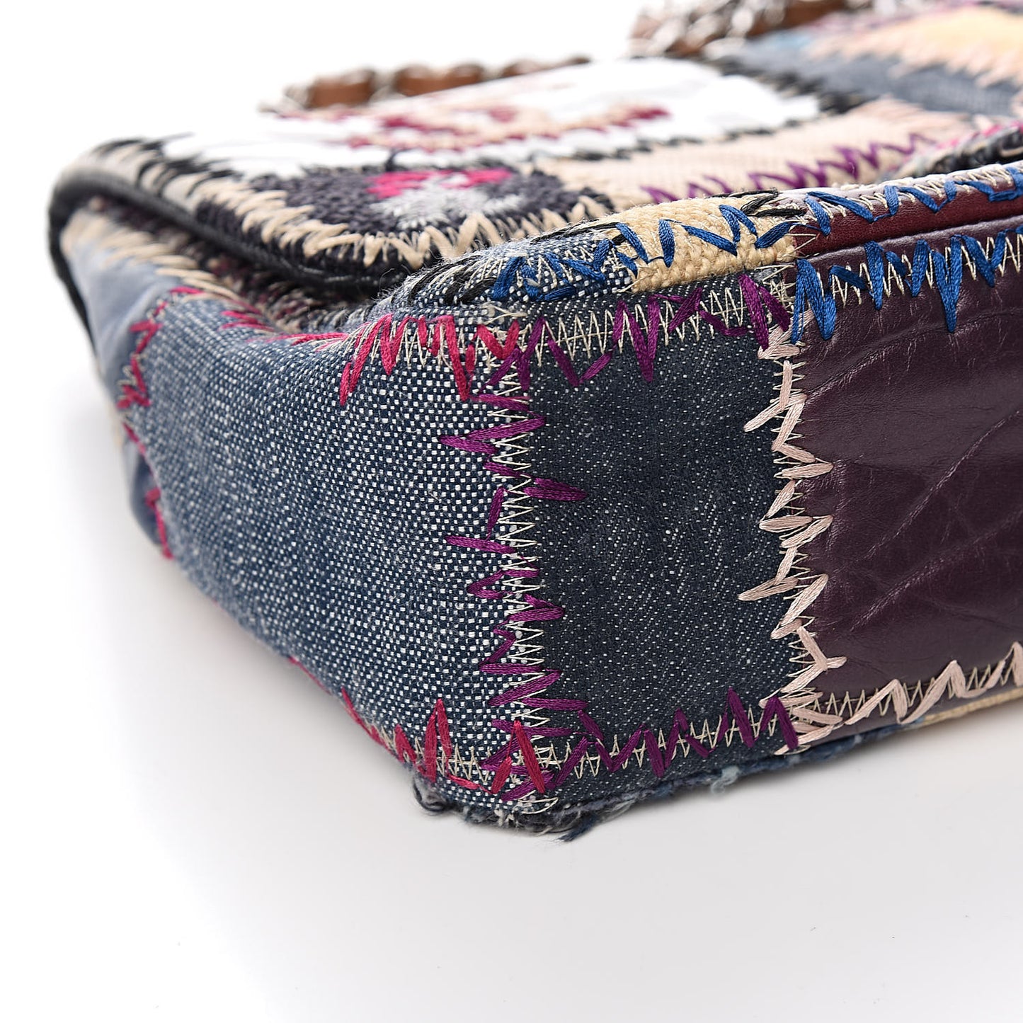 Denim Tweed Patchwork Jumbo Single Flap Multicolor