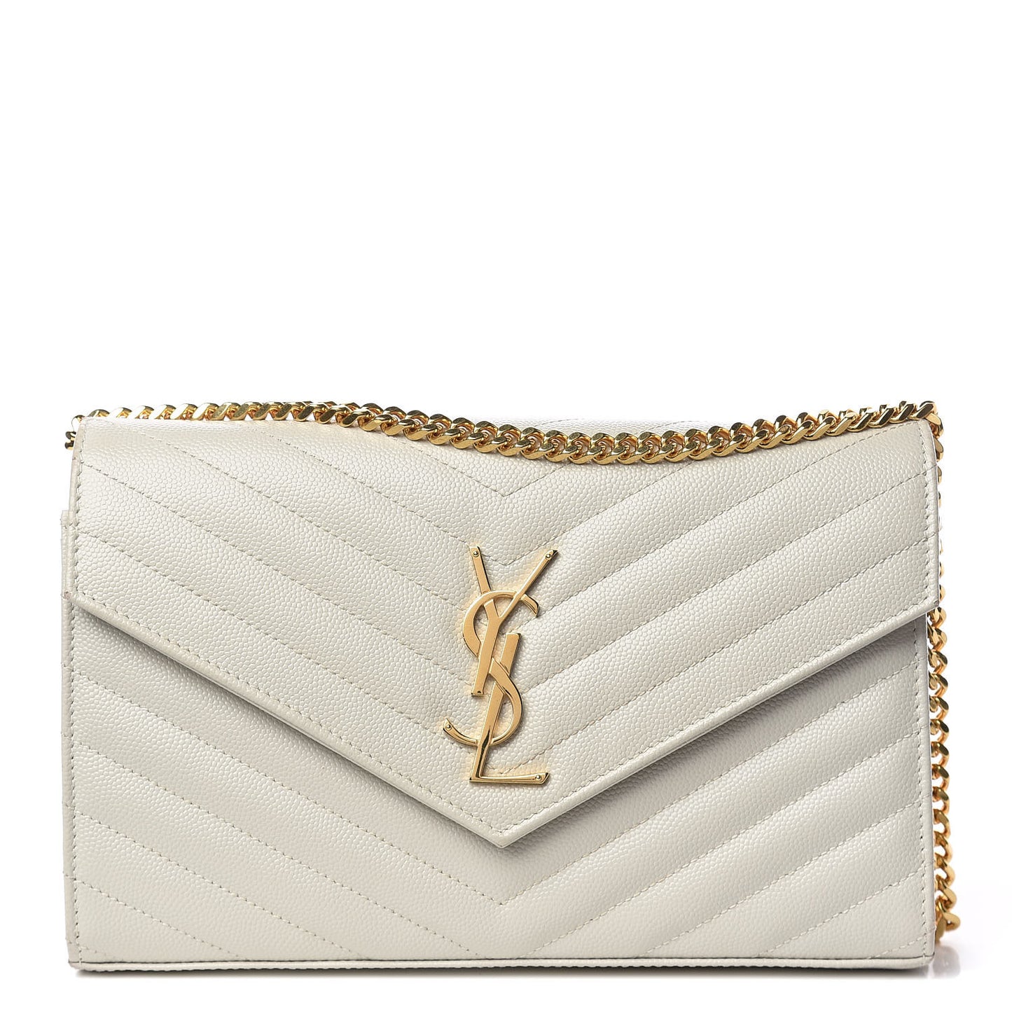Grain De Poudre Matelasse Chevron Monogram Chain Wallet Crema Soft