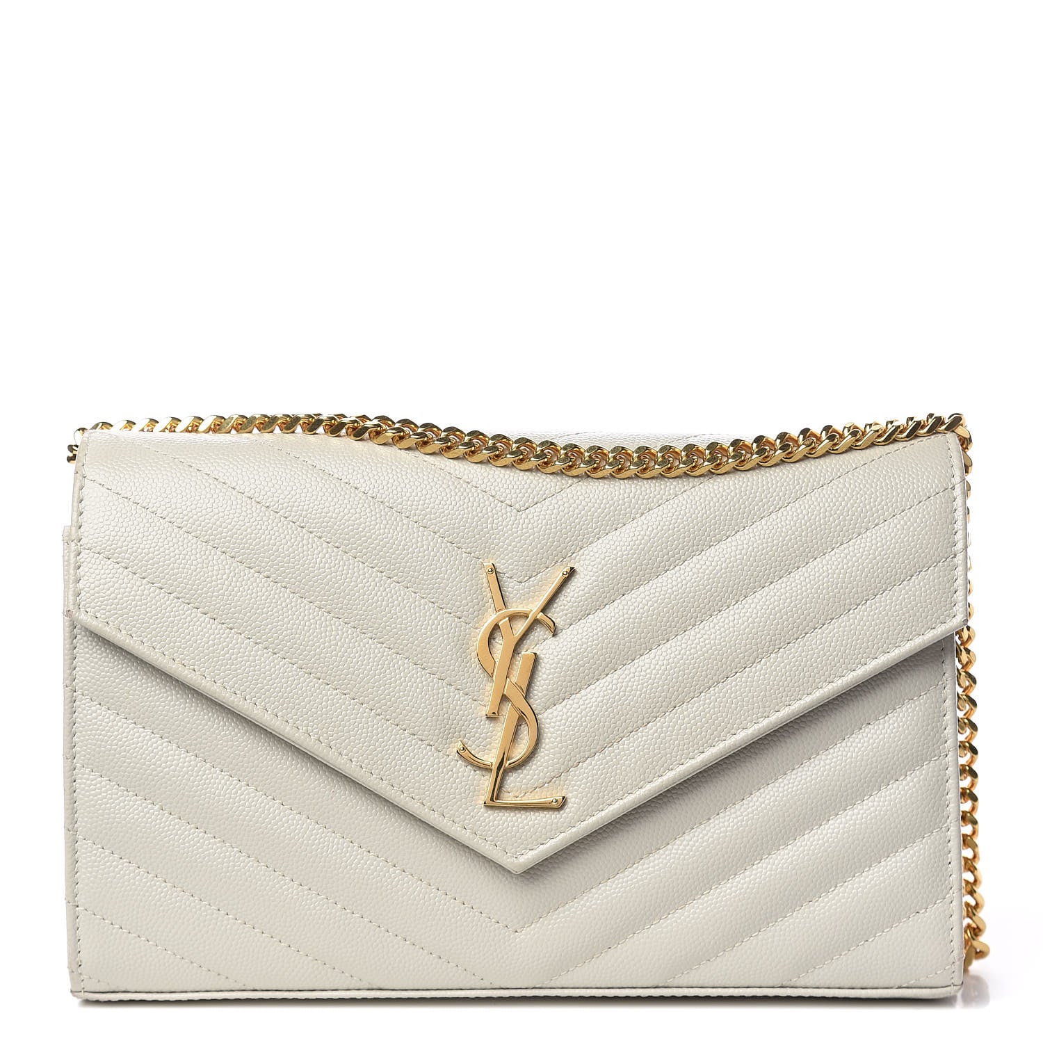 Saint Laurent Grain De Poudre Matelasse Chevron Monogram Chain Wallet Crema Soft 1 of 11