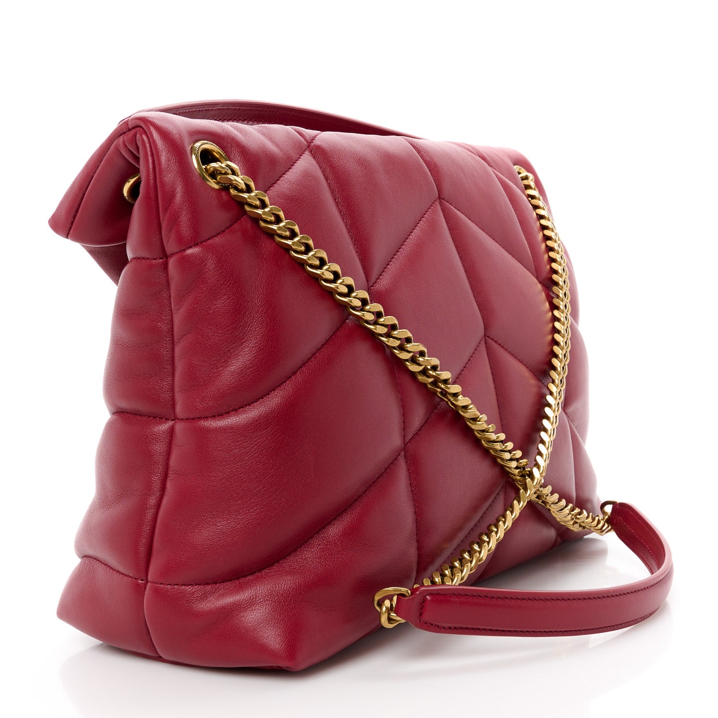 Lambskin Quilted Medium Loulou Puffer Monogram Chain Satchel Opyum Red