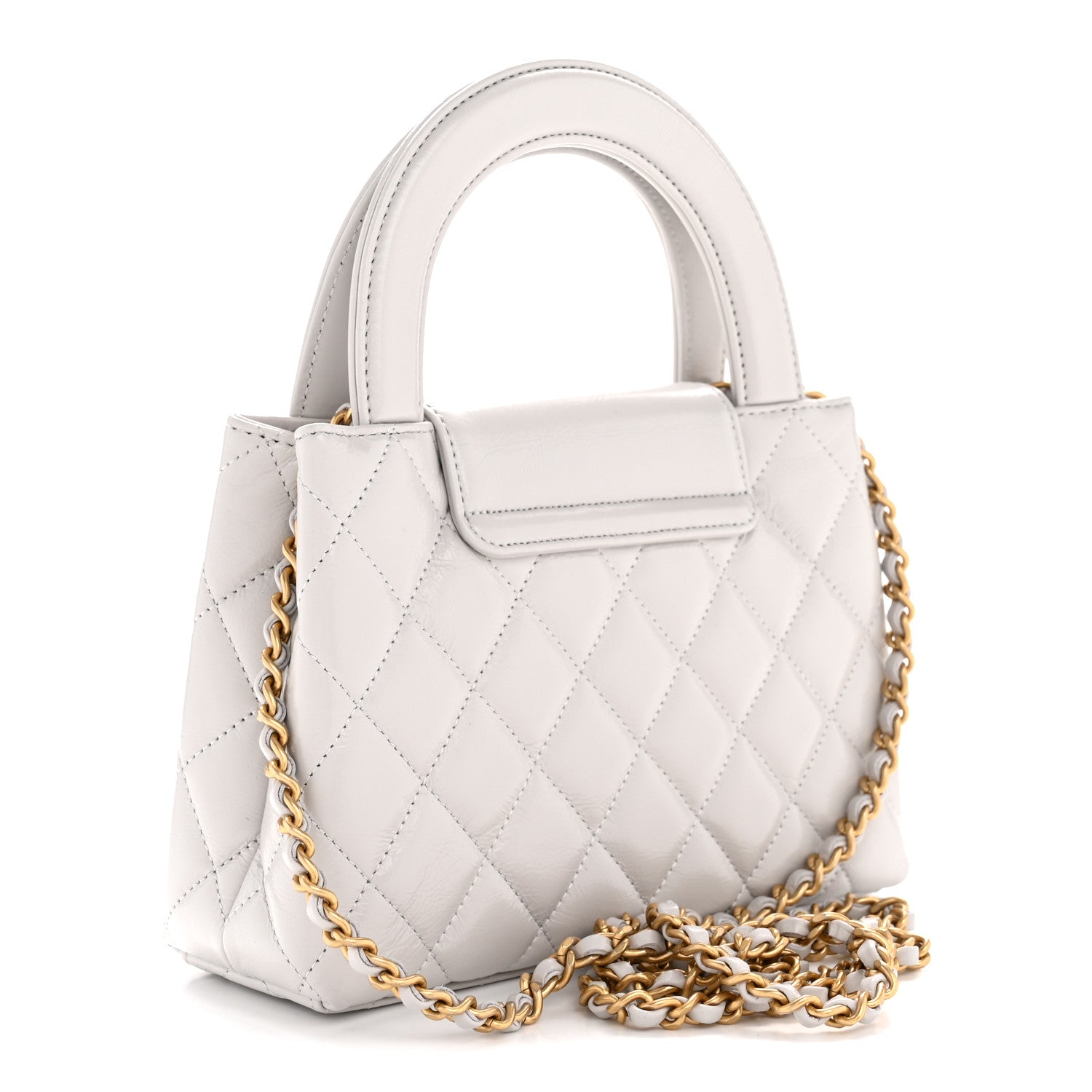 Chanel Shiny Aged Calfskin Quilted Nano Kelly Shopper Light Grey 3 of 10