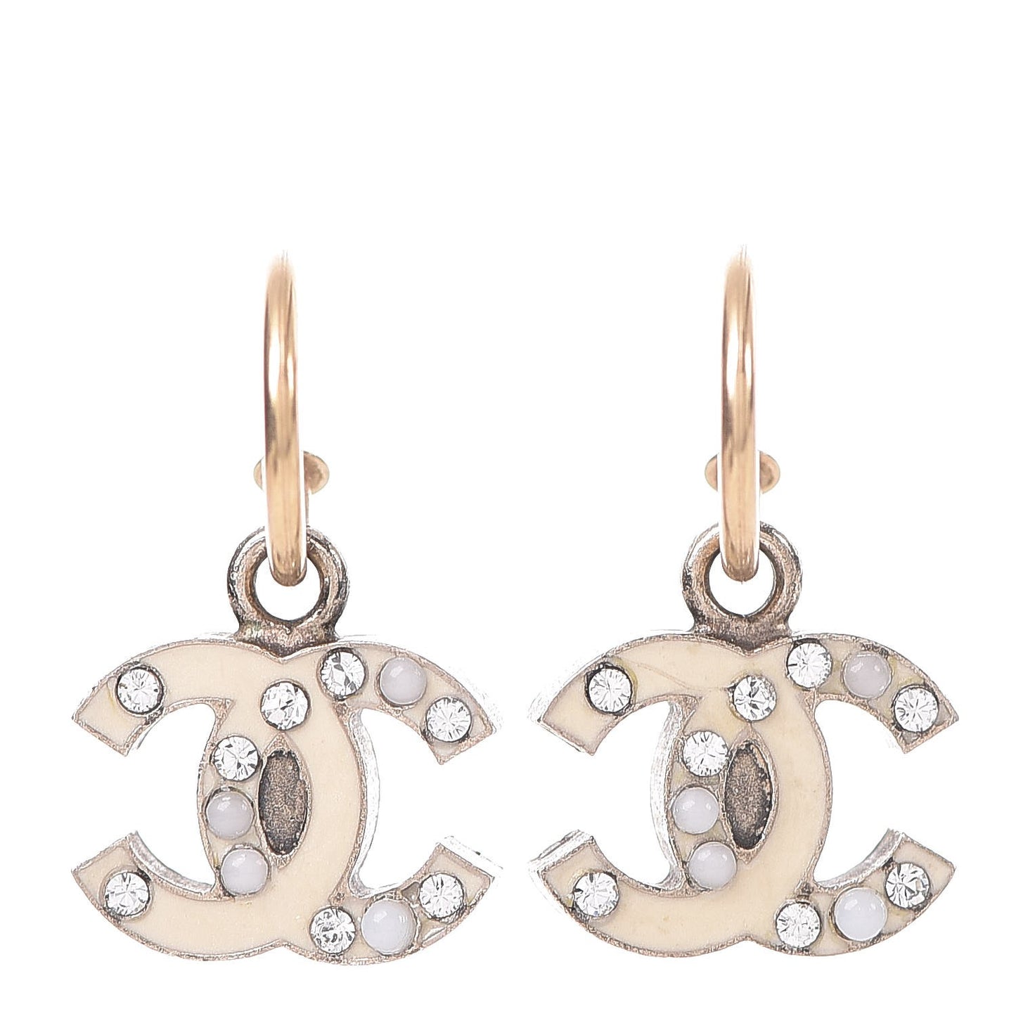 Enamel Pearl Crystal CC Drop Earrings White