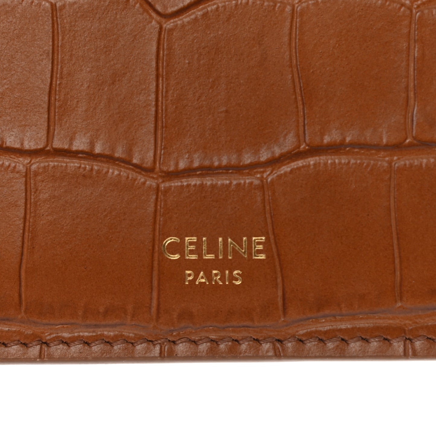 Calfskin Crocodile Embossed Card Holder Tan