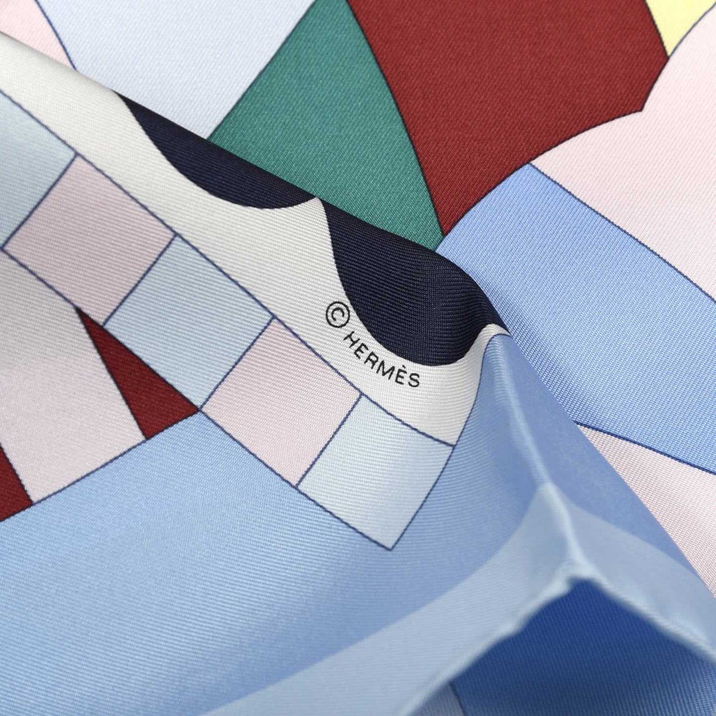 Silk Cheval de Fette Scarf 90 Bleu Ciel Vert Rose